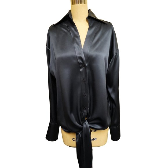 Silk Front Tie Blouse Midnight Blue - Picture 1 of 2